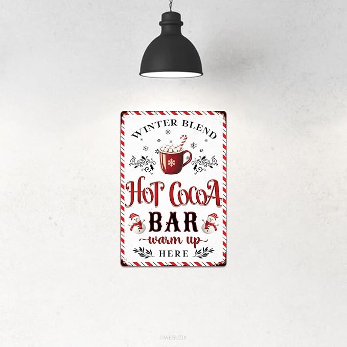 Christmas Signs Home Decor Vintage Art Poster Metal Hanging Plaque Kitchen Cafe Bar Farmhouse Porch Yard Outdoor Indoor Decorations Funny Xmas Gift 8X12 Inch (Hot Cocoa Bar Sign) - Image 4