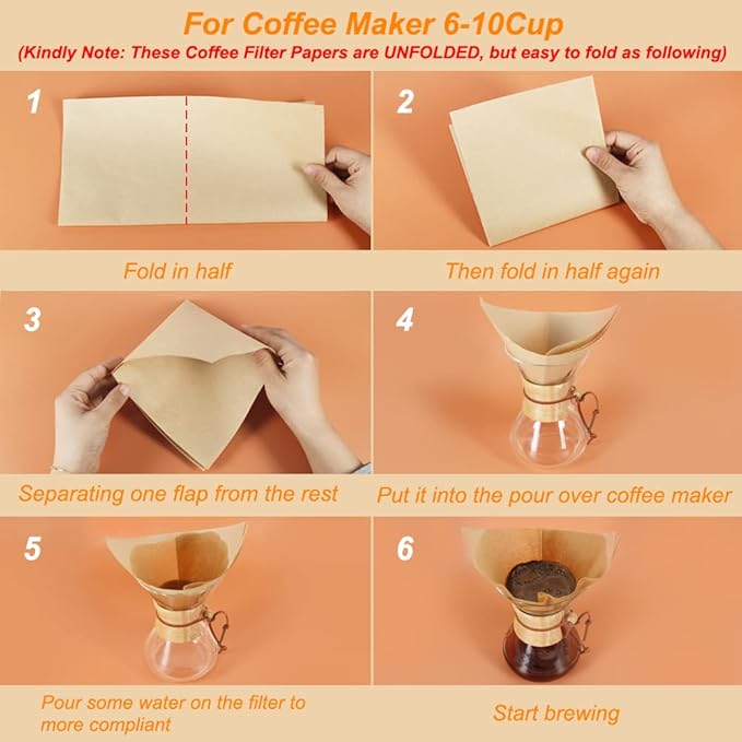 BYKITCHEN Pour Over Coffee Filter, Squares, Natural Unbleached Disposable Coffee Filter Papers for Pour Over Coffee Maker Drippers and More(Set of 50 & Fit for 3-10 Cups)