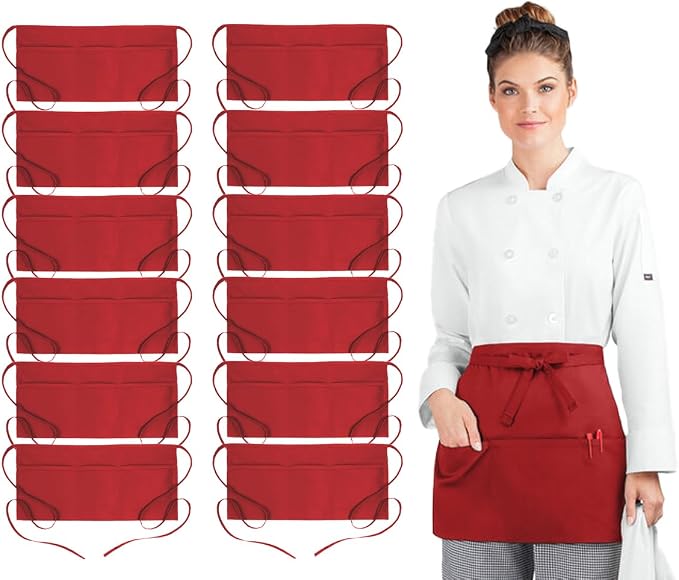 Avalon Kitchen Server Aprons with 3 Pockets, 100% Polyester Waist Apron with Pockets, 24x12 Inche Waitress Apron with Pockets by Avalon+Kitchen