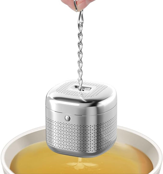 Reinmoson 2 Pack Tea Balls for Loose Tea, 304 Stainless Steel Extra Fine Mesh Tea Infusers for Loose Tea, Retractable Chain Design Tea Strainers for Loose Leaf Tea Single Cup, Come with 2 Drip Trays