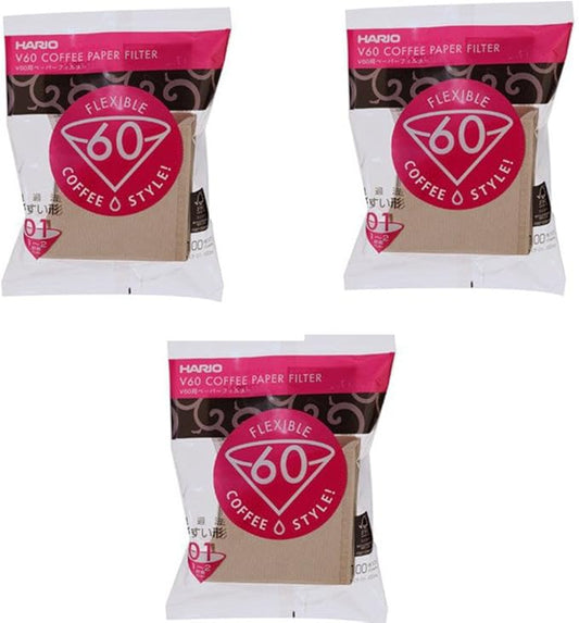 Hario 01 100-Count Coffee Natural Paper Filters, 3-Pack Set (Total of 300 Sheets) (Japan import) by Hario