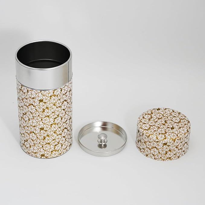 Kyoto Floral Tin Tea Canister - 7 oz Traditional Japanese Yuzen Paper Design, Airtight Storage for Fresh Tea Leaves, Ideal for Tea Ceremony Accessories Collection (Gold)