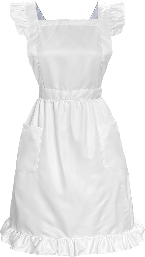 White Maid Apron for Women Cotton Waist Half Maid Costume Victorian Retro Ruffled Kitchen Cute Vintage Party Cosplay by Cityelf