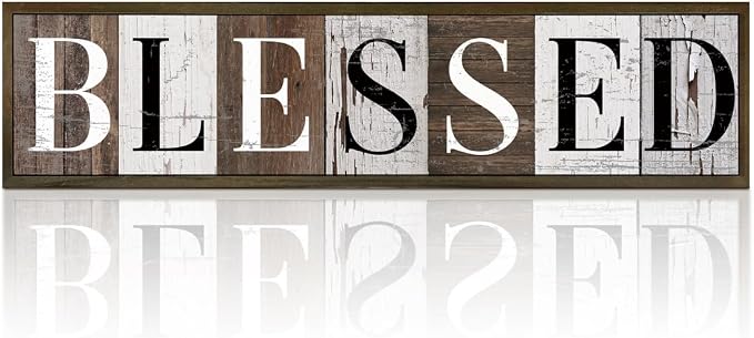 Inspirational Wooden Plaques, Blessed Signs for Wall Decor, Vintage Blessed Hanging Sign, Farmhouse Table Decor, Home Office Decor, Wooden Framed Box Sign 17.8x4x1.2 inches by WKYAER