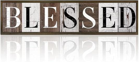 Inspirational Wooden Plaques, Blessed Signs for Wall Decor, Vintage Blessed Hanging Sign, Farmhouse Table Decor, Home Office Decor, Wooden Framed Box Sign 17.8x4x1.2 inches by WKYAER