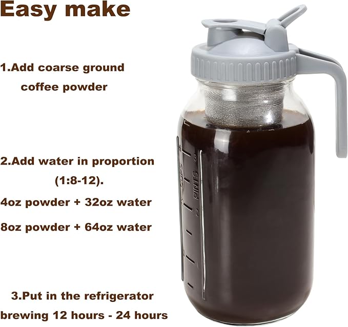 Cold Brew Coffee Filter for 64 OZ Wide Mouth Mason Jar, 304 Stainless Steel Strainer with Seal Ring for Iced Drinks, Sun Tea Infuser and Cold Brew Coffee Maker