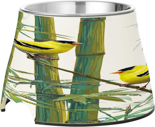 Yellow Birds bamboos 3D Pets Food Bowls Non Slip Stainless Steel Cats Food Bowls for Dogs Cats Rabbits Birds Whisker Relief