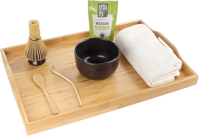 Bamboo Serving Tray with Handles - 17" x 12.5" x 2" - 3 Trays
