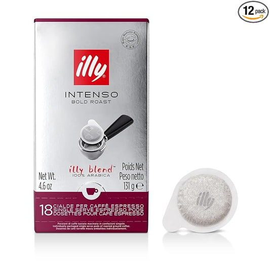 illy Coffee ESE Capsules, Intenso Dark Roast Coffee Pods, 100% Arabica, Premium Italian Blend, Single Serve 18 Count, 12 Pack