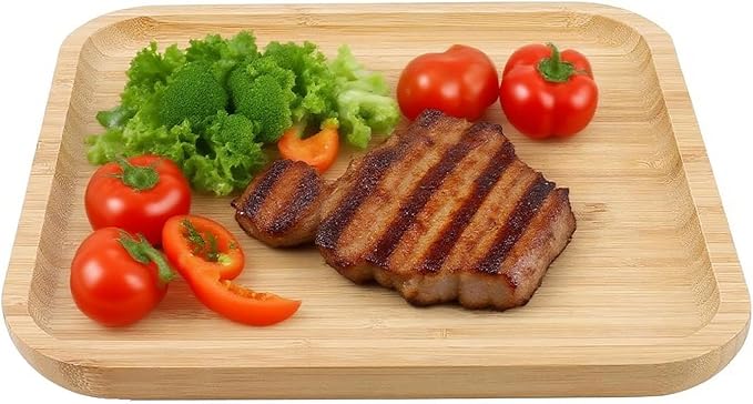 JOIKIT 3 Pack 8 Inch Bamboo Platter, Fine Polished Sqaure Wood Dinner Plates Bamboo Serving Tray for Holding Fruit, Bread, Cheese, Nut, Coffee, Tea, Plant Saucer