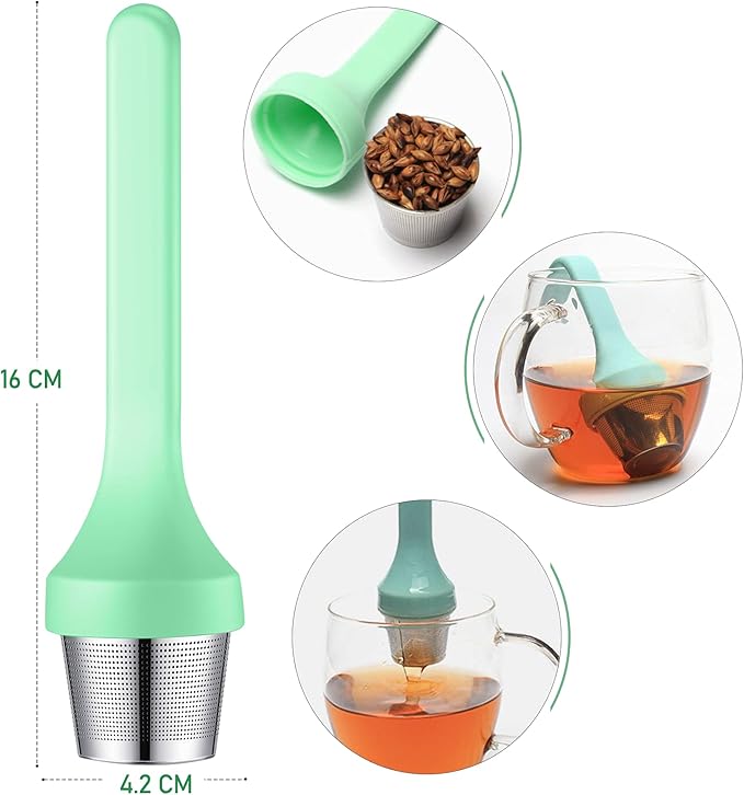2pcs Tea Infuser,Extra Fine Mesh Tea Cup Filter Silicone Handle Perfect Tea Steeper for Loose Leaf Tea or Herbal Tea for Mugs & Teapot, Easy Clean and Safe (Green and Red)