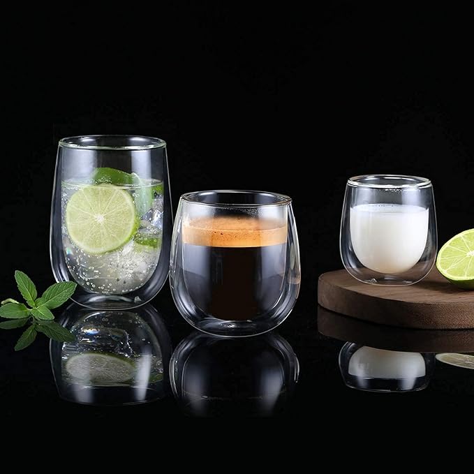 glastal Espresso Cups Set of 6, Double Walled Glass Coffee Cups 4oz, Clear Glass Coffee Cups Insulated Espresso Mug Borosilicate Glass