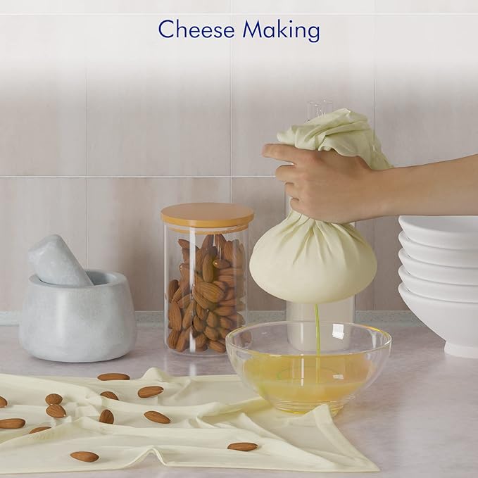 10 PCS Reusable Cheesecloth, Grade 100, 20x20 Inch Hemmed Cheese Cloth for Straining Craft, 100% Cotton Unbleached Cloth Strainer for Cooking, Baking, Juicing, Cheese Making