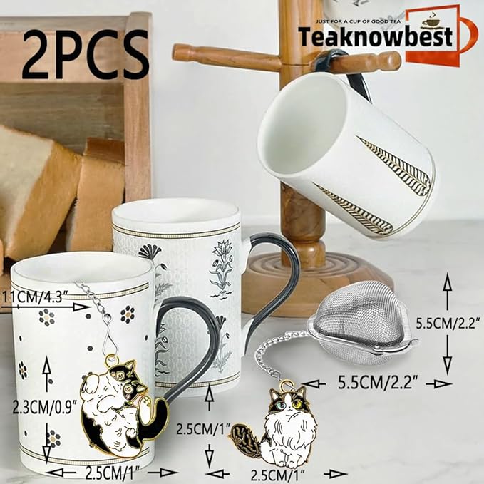 2 Pcs Ragdoll Cat Fun Tea Steeper, Tea Infusers, Heart Shaped Tea Balls + Cute Animal Pendant, Reusable Tea Steeper Makes Afternoon Tea Meaningful (2, cute cat)