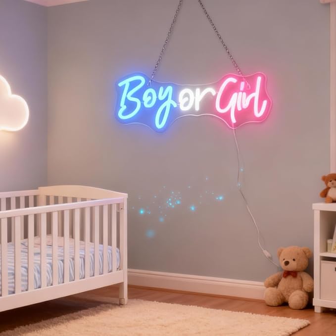 Nordstylee Led "Boy or Girl" Neon Signs Gender Reveal Party Decorations Neon Letters Signs Pregnancy Announcement Party Supplies Baby Shower Yard Signs(blue-pink) - Image 3