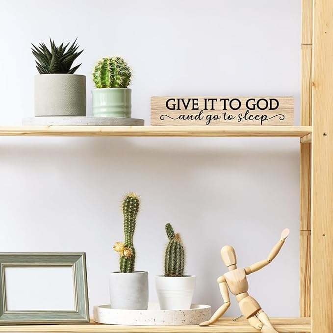 AGMDESIGN Give It To God And Go To Sleep Wood Sign, Above Bed Wall Decor for Home Bedroom Guest Room Master Bedroom, Christian Hanging Wooden Plaque, Ideal Gifts for Christians Struggling with Sleep - Image 4