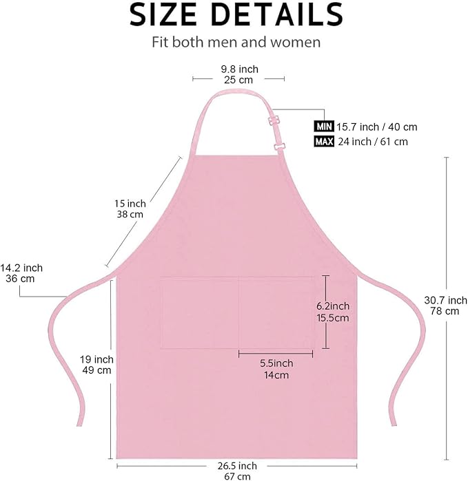 4 Packs Chef Apron with 2 Pockets, Waterproof Adjustable Apron for Men Women Perfect for Kitchen Cooking Baking Gardening Restaurant BBQ Coffee House, Professional Apron (Pink) - Image 6