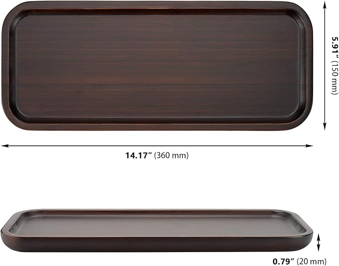 ZOENHOU 1 Pack 14 Inch Walnut Wood Tray, Bamboo Vanity Tray, Rectangular Wooden Counter Tray Wood Serving Platters Tray for Kitchen, Bathroom Dresser, Home Decor, Hold Small Item