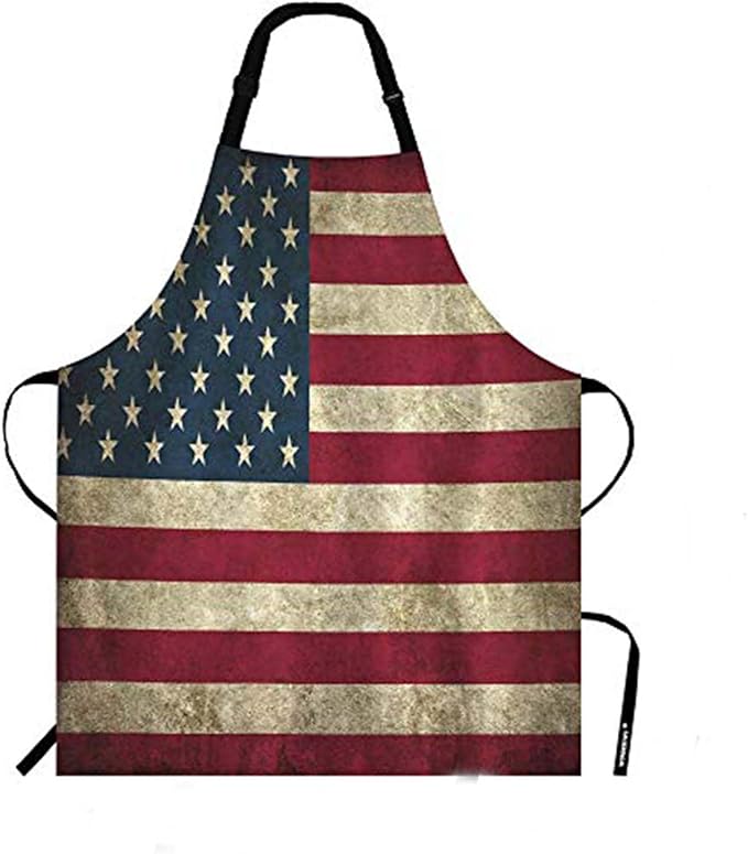 WONDERTIFY Rustic Usa Flag Vintage American Patriotic Us Flgas Apron, Bib Apron with Adjustable Neck for Men Women,Suitable for Home Kitchen Cooking Waitress Chef Grill Bistro Baking BBQ Apron