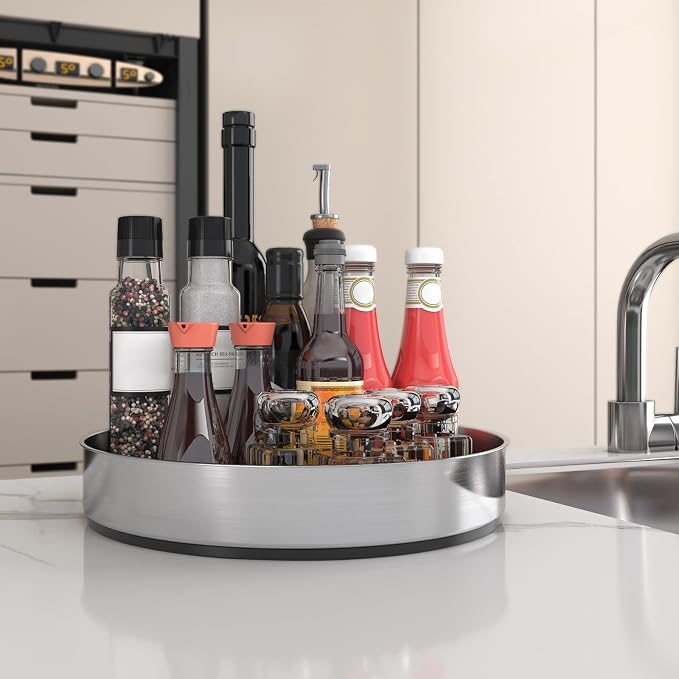 VAEHOLD Lazy Susan Turntable Spice Rack Organizer for Kitchen Cabinet, Storage Tray for Fruit, Snacks, Salad - Organizer for Cupboard, Pantry, Bathroom, Table, Cosmetic (Silver, 7 1/2‘’) - Image 4