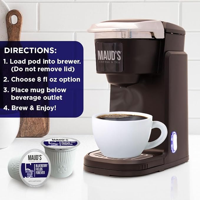 Maud's Blueberry Flavored Coffee Pods, 50 ct, Medium Roast Flavored Coffee in Single Serve Pods – 100% Arabica Beans, Compatible with Keurig K Cups Maker - Image 6