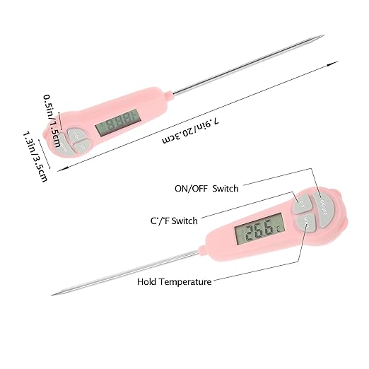 Digital Meat Thermometer Instant Read, Food Thermometer for Kitchen Oven Grill BBQ Smoker, Waterproof Probe for Cooking Grilling BBQ Baking Liquids Beef Turkey Chicken Steak Candy Temp Gauge (Pink)