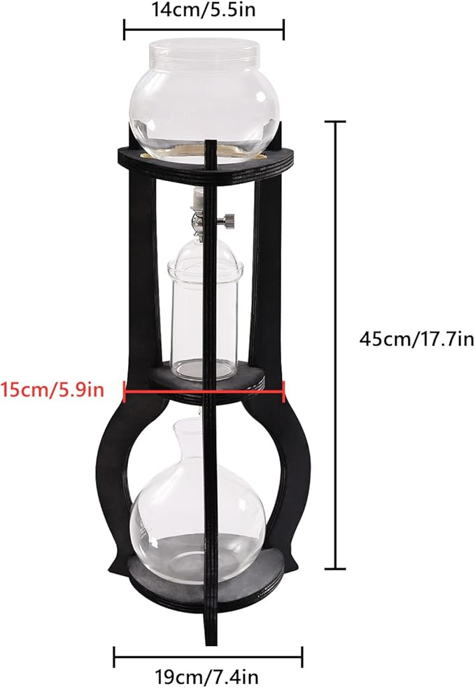 Iced Coffee Cold Brew Drip Tower, 600Ml Glass Cold Brew Coffee Makers 6-8 Cups Cold Extracted Coffee 2drops/S Brewing 3 to 5 Hours with Removable Shelf and Adjustable Drip Speed Valve (Grey)