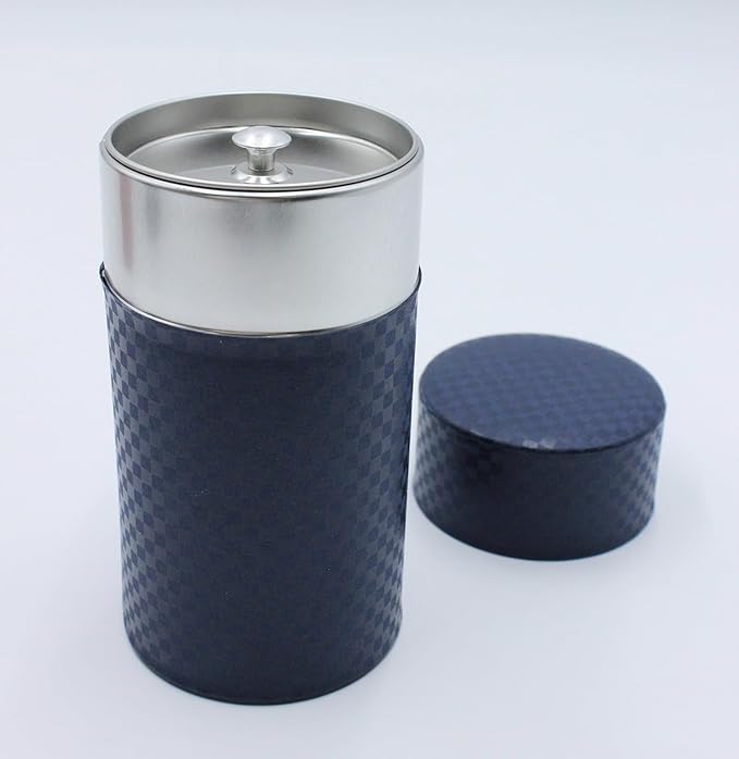 Japanese Pokkan Matcha Coffee Spice Tea Tin Canister Washi Paper Storage with Lid 7.05 oz Capacity (Ao)