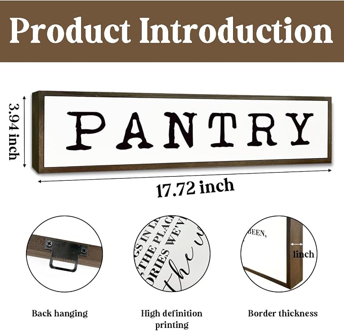 Pantry Wood Sign, Farmhouse Wooden Box Signs, Kitchen Decoration for Table Shelf, Vintage Home Decor, Housewarming Decors, Wood Framed Wall Decor Sign, Pantry Signs Wall Decors 17.8x4x1.2 inches - Image 2