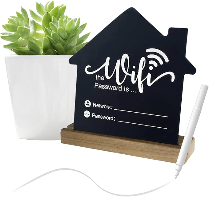 WiFi Password Sign Wooden WiFi Sign Wireless Network Sign Table Chalkboard for Restaurant Supermarket Office Home Bar Coffee (6.1" HX5.9 W Black1)