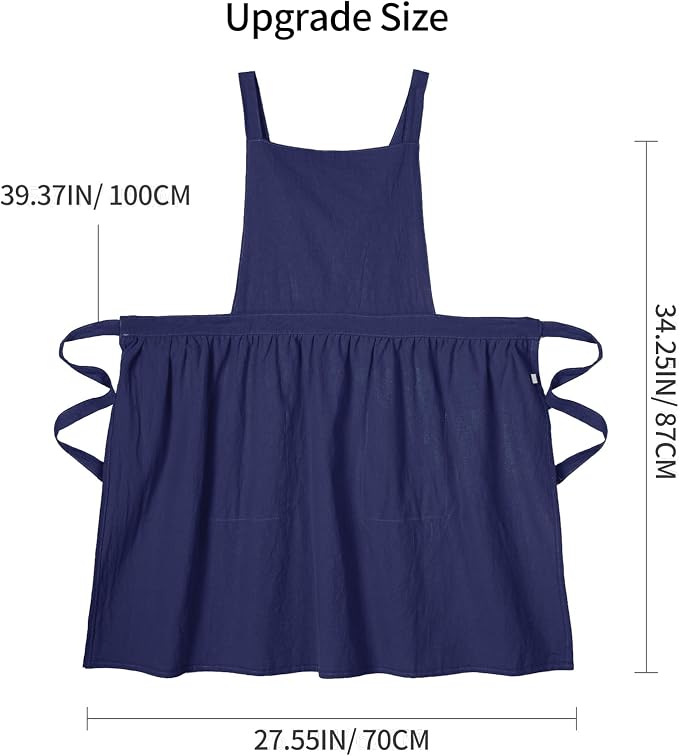 Pinknoke Cute Cotton Pinafore Aprons for Women with Pockets for Kitchen | Vintage Apron Dress,Adjustable Cross Back,2 Pockets,Long Straps,for Cooking Backing Gardening Painting Cleaning Gift Giving - Image 5