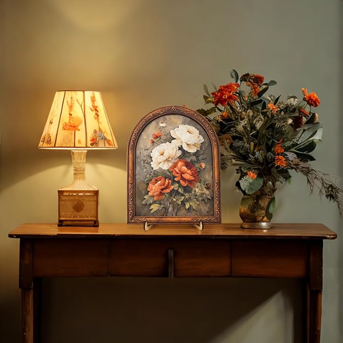 Vintage Floral Bouquet Wall Art Sign for Living Room Decor, Shabby Chic Flower Wall Decor, 8x10 Inch