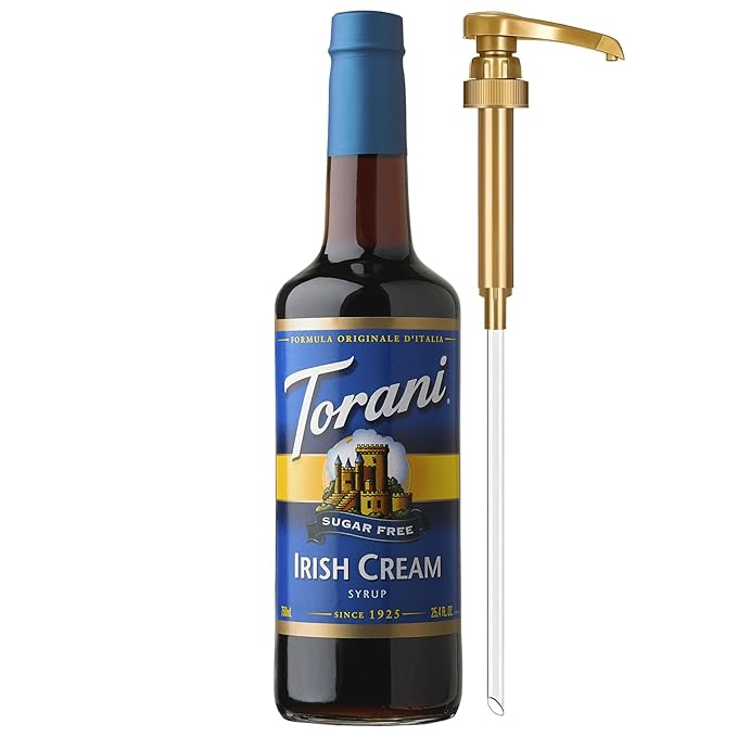 Torani Sugar Free Coffee Syrup, Irish Cream Syrup for Drinks, Zero Calorie, Glass Bottle with Pump Included, 25.4 Fl Oz