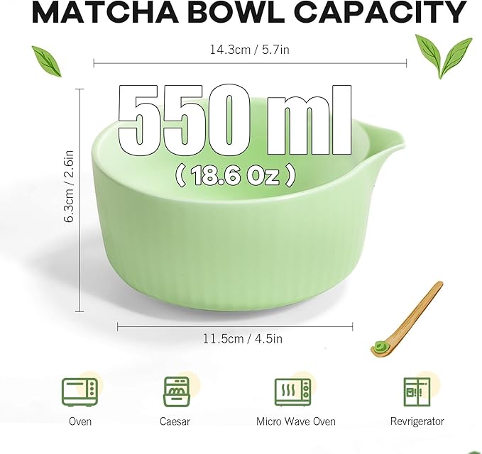 Traditional Matcha Tea Set, 8-Piece Complete Matcha Kit Set with Chawan Ceramic Bowl with Spout, Bamboo Whisk and Holder, Scoop, Sifter, Tea Towel Cloth and Mat - Ceremonial Matcha Bowl Set
