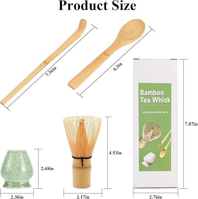 4 Pcs Matcha Whisk Set - Bamboo Matcha Whisk, Holder, Scoop, Spoon - Traditional Japanese Tea Ceremony - Matcha Green Tea Accessories