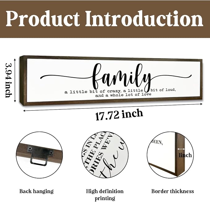 Family Signs Decor, Wood Framed Wall Decor Sign, Farmhouse Wooden Plaques, Positive Home Decors for Living Room, Bedroom, Kitchen, Housewarming Gifts, Framed Wooden Box Sign 17.8x4x1.2 inches - Image 2