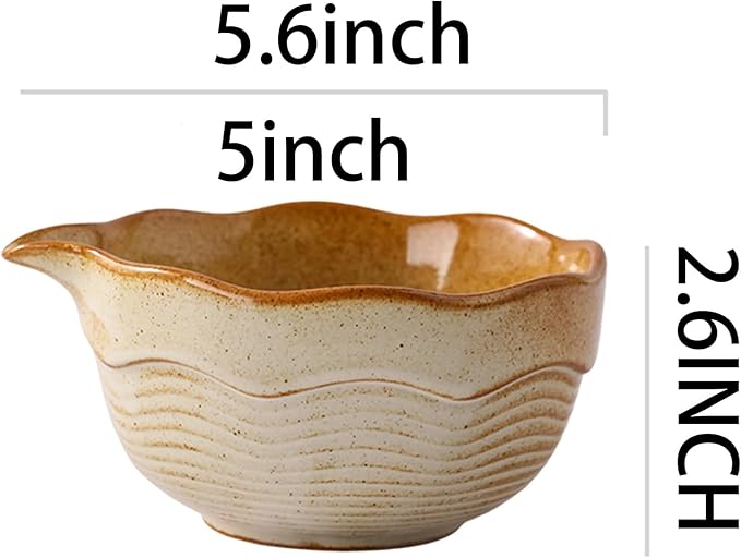 Matcha Bowl Set with Bamboo Whisk, Sifter & Scoop - Complete Ceramic Japanese Tea Ceremony Kit for Traditional Matcha Preparation (cream and tan gradient with textured finish)