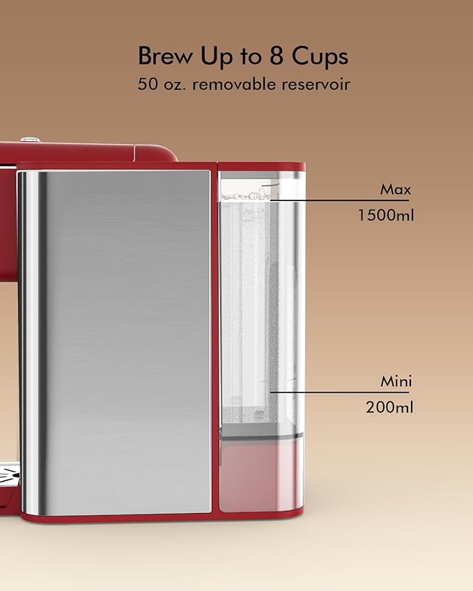 SIFENE KC101 3-in-1 Single Serve Coffee Maker, Compact & Portable, Compatible with K-Cup Pods Only, Ground Coffee & Tea, Fast Brew in 60 Seconds, 50oz Removable Reservoir, Easy to Clean, Red