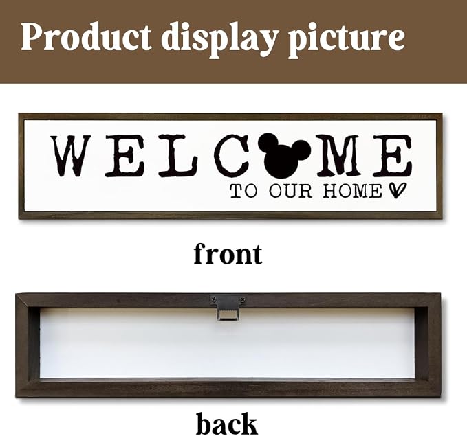 Welcome Home Decoration Sign, Farmhouse Decor for Front Door, Rustic Porch Sign, Table Shelf Wall Decor Art, Housewarming Gifts, Disney Lover Home Decors, Welcome to Our Home Signs 17.8x4x1.2 inches - Image 3