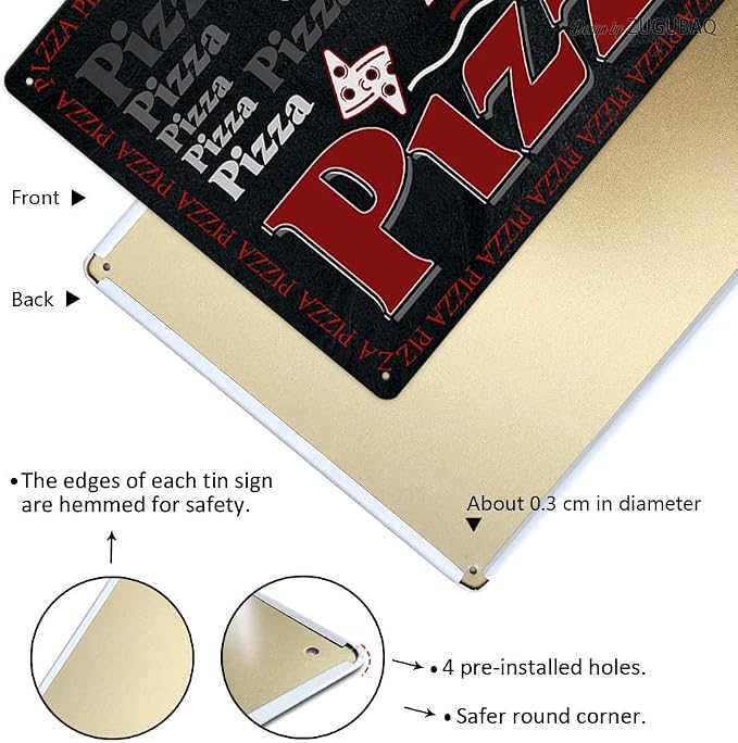 Ok But First Pizza Tin Signs Vintage Metal Sign Funny Food Art Printing Poster Wall Decor for Home Kitchen Bar Restaurant Cafe Pub Indoor Outdoor 12x8 Inch Hanging Plaque - Image 3