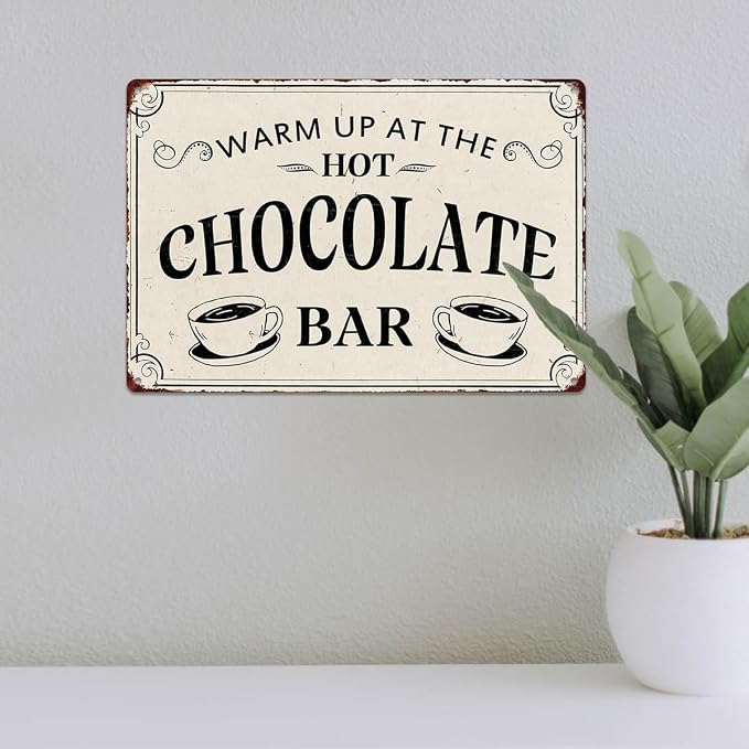 Christmas Signs Home Decor Vintage Art Poster Metal Hanging Plaque Kitchen Cafe Bar Farmhouse Porch Yard Outdoor Indoor Decorations Funny Xmas Gift 8X12 Inch (Warm Up At The Hot Chocolate Bar Sign) - Image 5