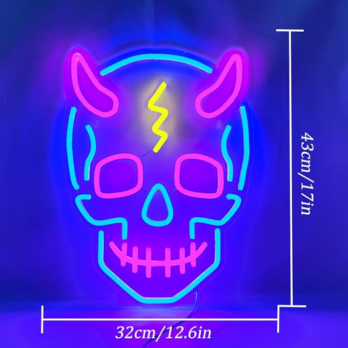 Skull Neon Sign Halloween Led Sign Neon Wall Sign USB Powered Led Light Signs for Man Cave Beer Bar Club Game Room Halloween Party Decor Gifts