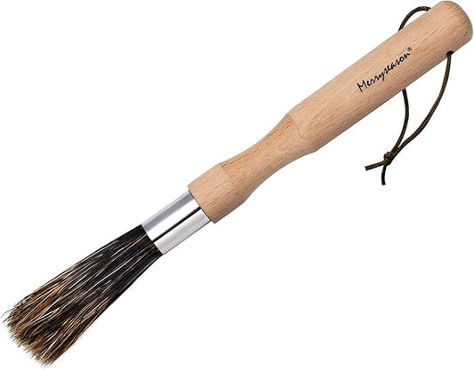 Coffee Grinder Cleaning Brush - Espresso Maker/Machine Cleaner Tool for Home Kitchen Barista - Beechwood Wood Handle, Natural Boar Bristles, Leather Hanging Loop, 8"