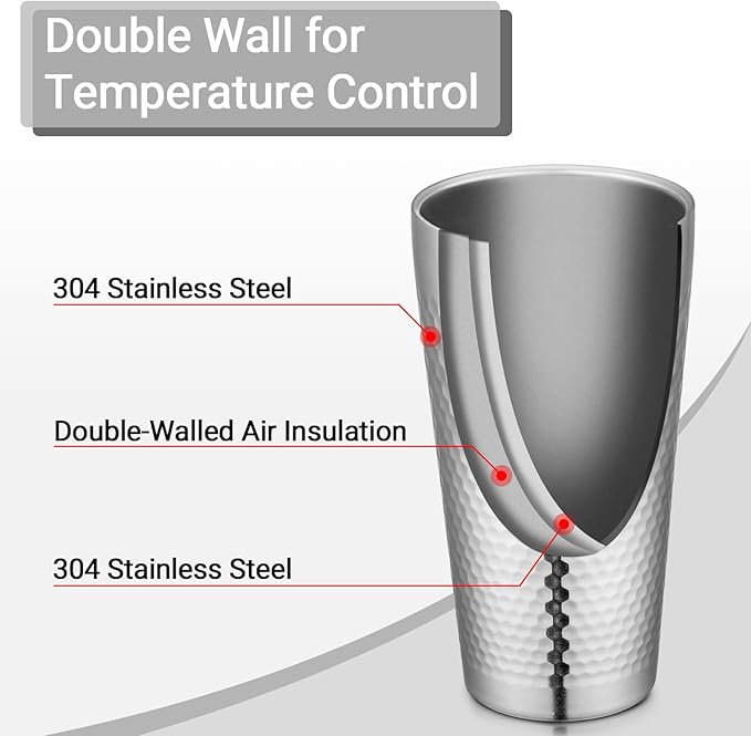 Beasea Stainless Steel Cups 19 oz, 6 Pack Large 18.6oz 550ml Stainless Steel Drinking Cups Water Tumbler Stackable Double Wall Insulated Individual Metal Pint Glasses Tin for Home Party Camping