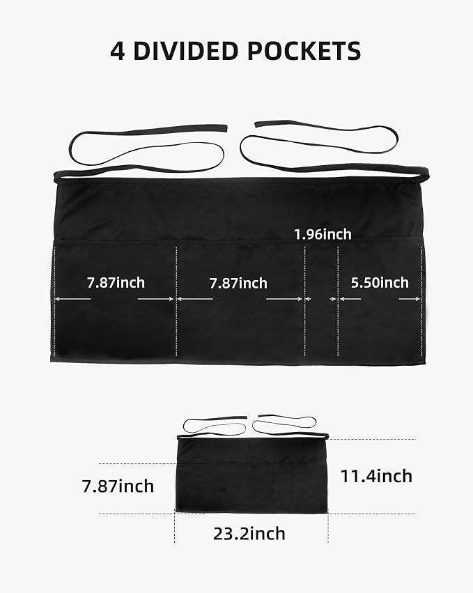 Argstar 2 Pack Server Apron with 4 Pockets, Waitress Waiter Waist WaterDrop Resistant Short Aprons - Image 2