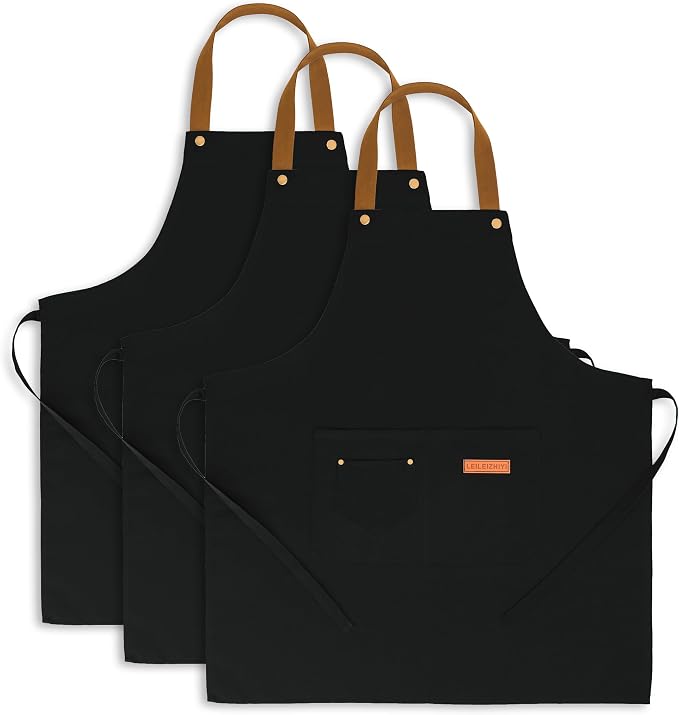 3Pack Chef Apron, Waterproof Apron, Adjustable Apron with 2 Pockets for Men Women, Apron for Cooking Baking Restaurant by Unknown