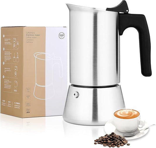 Stovetop Espresso Maker Stainless Steel Moka Pot, 9 cup Espresso Coffee Pots 450ml/15oz(Espresso Cup=50ml)/1.7oz, Italian Coffee Maker for Induction Cookers Hobs, Cafe Maker for Camping Home