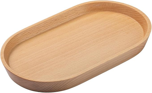 Wooden Mini Serving Tray for Parties, Tea & Coffee Table, Small Oval Wood Plate for Fruit & Snacks, Decorative Tray for Jewellery, Keys & Coins, Tray for Bathroom (Beech Wood, 7.8'4.66')
