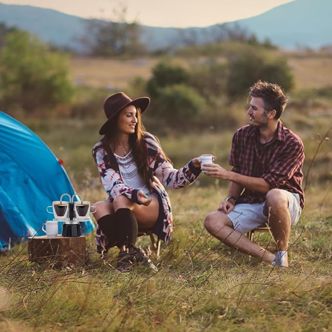MVPLUE-Mini Express Double Tube Moka Pot Aluminum Black,Share fresh delicious coffee with a friend