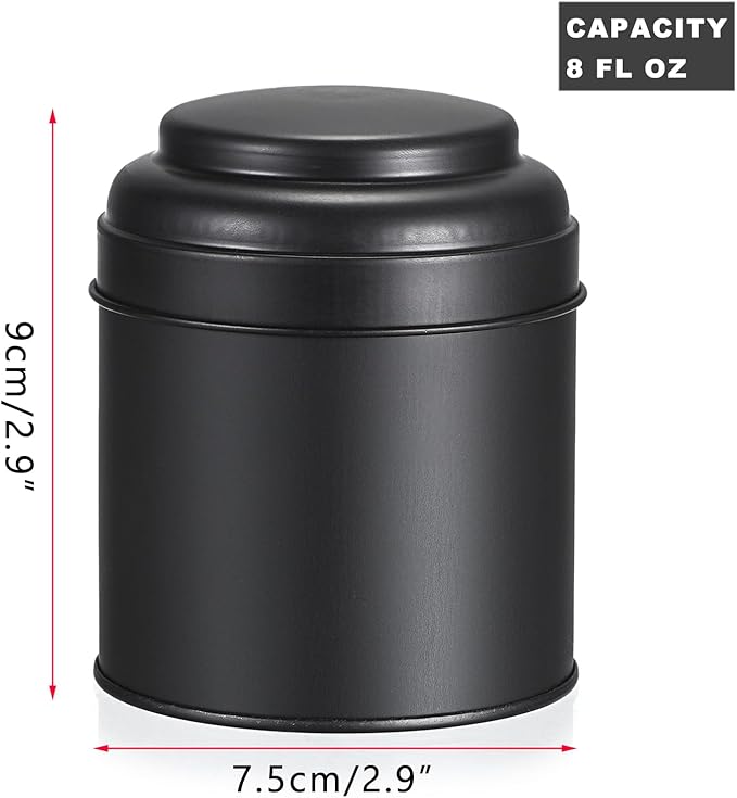 JUXYES 12 Pack Tea Tins Canister with Airtight Double Lids, 8 fl oz Loose Leaf Tea Storage Airtight Kitchen Canisters Tins Can Box for Storage Loose Tea Coffee Herbs and Spices, Black
